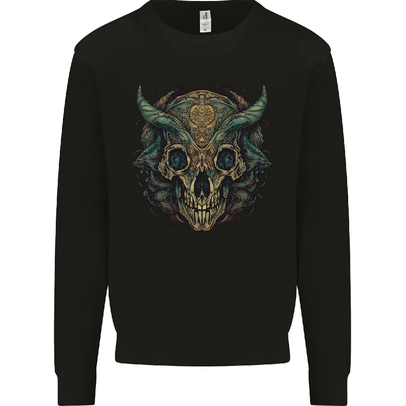 A Mystical Bull Skull Demonic Evil Fantasy Mens Sweatshirt Jumper Hoodie with Lace Feminine Delicate A Mystical Bull Skull Demonic Evil Fantasy Mens Sweatshirt Jumper Hoodie with Lace Feminine Delicate