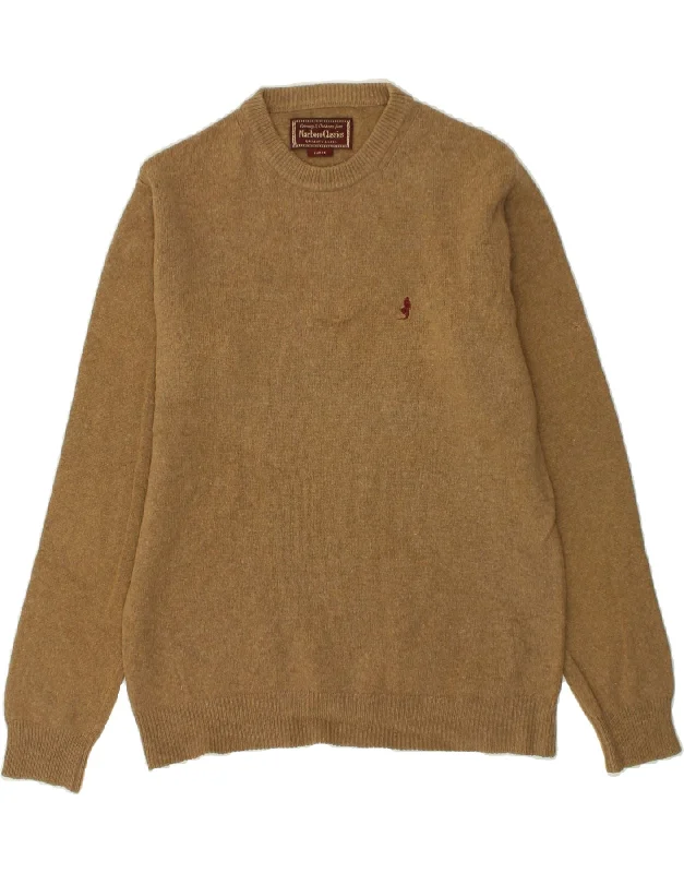 MARLBORO CLASSICS Mens Crew Neck Jumper Sweater Large Beige Terry Terry Cloth Terry Knit