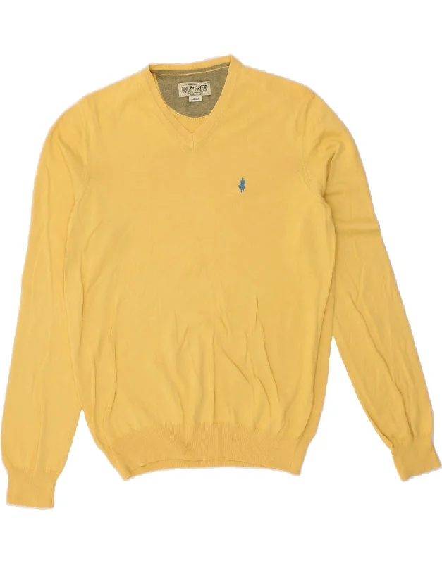 MARLBORO CLASSICS Mens V-Neck Jumper Sweater Medium Yellow Cotton Ribbed Striped Patterned MARLBORO CLASSICS Mens V-Neck Jumper Sweater Medium Yellow Cotton Ribbed Striped Patterned
