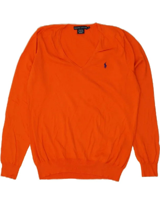 RALPH LAUREN Womens V-Neck Jumper Sweater UK 18 XL Orange Cotton Layered Multi-layer Single Layer RALPH LAUREN Womens V-Neck Jumper Sweater UK 18 XL Orange Cotton Layered Multi-layer Single Layer
