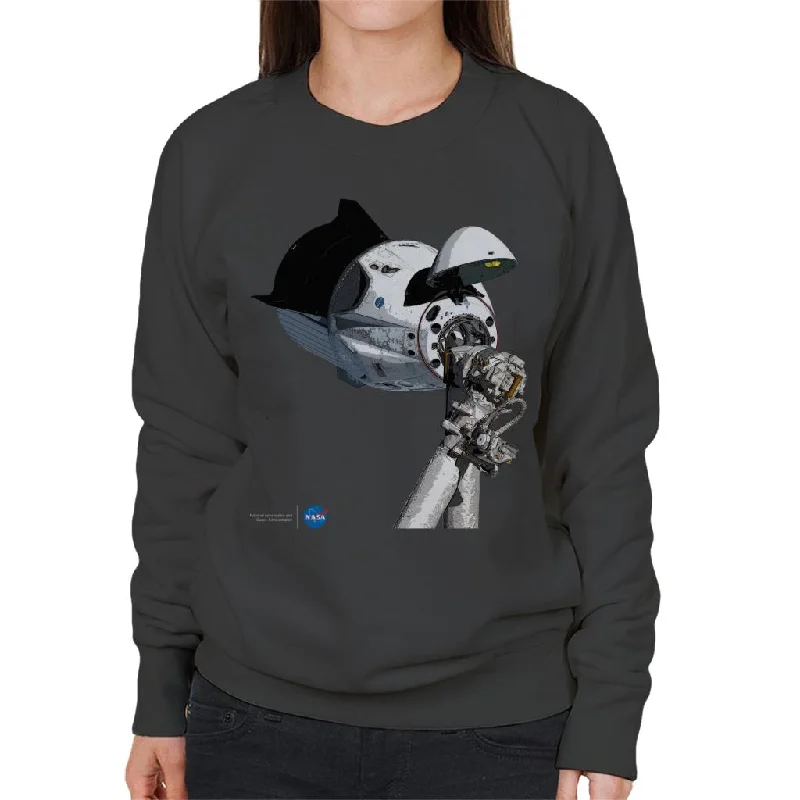 NASA SpaceX Dragon Capsule At The ISS Women's Sweatshirt Hoodie with Pastel Soft Subtle NASA SpaceX Dragon Capsule At The ISS Women's Sweatshirt Hoodie with Pastel Soft Subtle