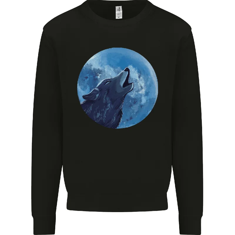 A Howling Wolf Full Moon Werewolves Mens Sweatshirt Jumper Hoodie with Hem Embroidery Detailed Premium A Howling Wolf Full Moon Werewolves Mens Sweatshirt Jumper Hoodie with Hem Embroidery Detailed Premium