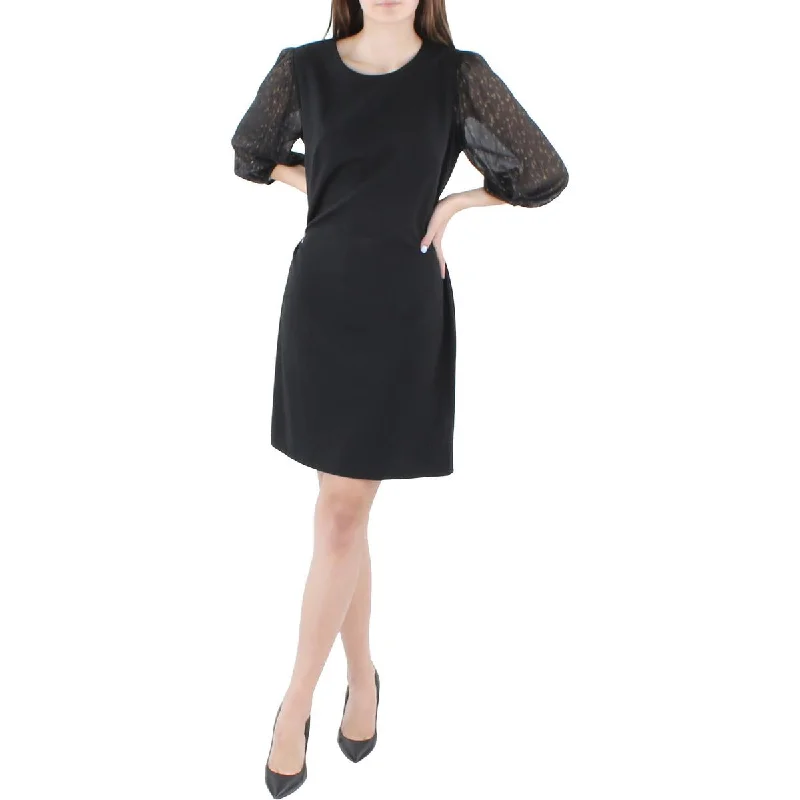 Womens Bishop Sleeve Contrast Trim Mini Dress Comfortable Polka Dot Mini Dress