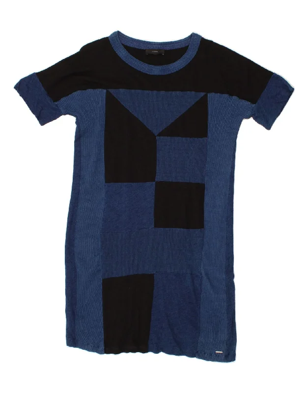 DIESEL Womens Short Sleeves Jumper Dress UK 10 Small Blue Geometric Cotton Wool Sweater Cotton Sweater Cashmere Sweater DIESEL Womens Short Sleeves Jumper Dress UK 10 Small Blue Geometric Cotton Wool Sweater Cotton Sweater Cashmere Sweater