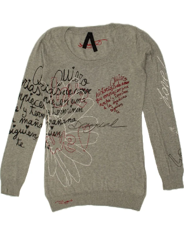 DESIGUAL Womens Graphic Boat Neck Jumper Sweater UK 18 XL Grey Cotton Notch Collar Peter Pan Collar Cowl Neck DESIGUAL Womens Graphic Boat Neck Jumper Sweater UK 18 XL Grey Cotton Notch Collar Peter Pan Collar Cowl Neck