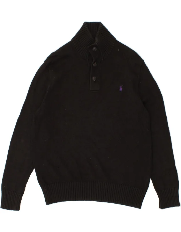 POLO RALPH LAUREN Mens Button Neck Jumper Sweater Medium Black Cotton Slim Fit Regular Fit Oversized POLO RALPH LAUREN Mens Button Neck Jumper Sweater Medium Black Cotton Slim Fit Regular Fit Oversized