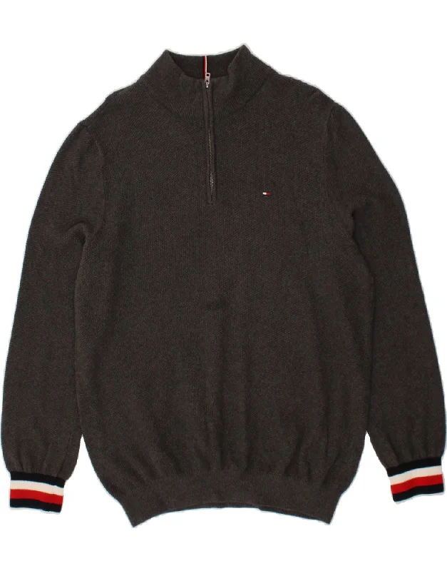 TOMMY HILFIGER Mens Zip Neck Jumper Sweater XL Grey Cotton Knit Fabric Woven Fabric Fleece Fabric TOMMY HILFIGER Mens Zip Neck Jumper Sweater XL Grey Cotton Knit Fabric Woven Fabric Fleece Fabric