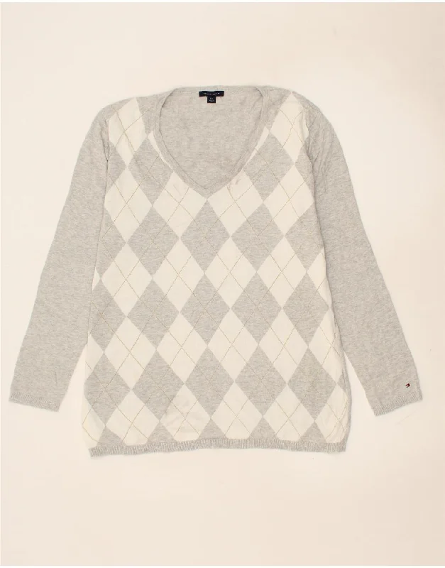 TOMMY HILFIGER Womens V-Neck Jumper Sweater UK 16 Large Grey Toggled Drawstring Belted TOMMY HILFIGER Womens V-Neck Jumper Sweater UK 16 Large Grey Toggled Drawstring Belted