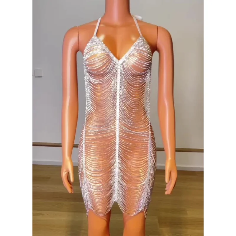 Sexy Hollow Out See Through Luxury Cocktail Dress Full Body Rhinestone Chain Bodice Applique Dress Party Clubnight Mini Dress Cozy Wraparound Mini Dress Sexy Hollow Out See Through Luxury Cocktail Dress Full Body Rhinestone Chain Bodice Applique Dress Party Clubnight Mini Dress Cozy Wraparound Mini Dress