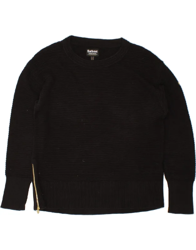 BARBOUR Womens Oversized Crew Neck Jumper Sweater UK 14 Large Black Graphic Sweater Embroidered Appliqued BARBOUR Womens Oversized Crew Neck Jumper Sweater UK 14 Large Black Graphic Sweater Embroidered Appliqued