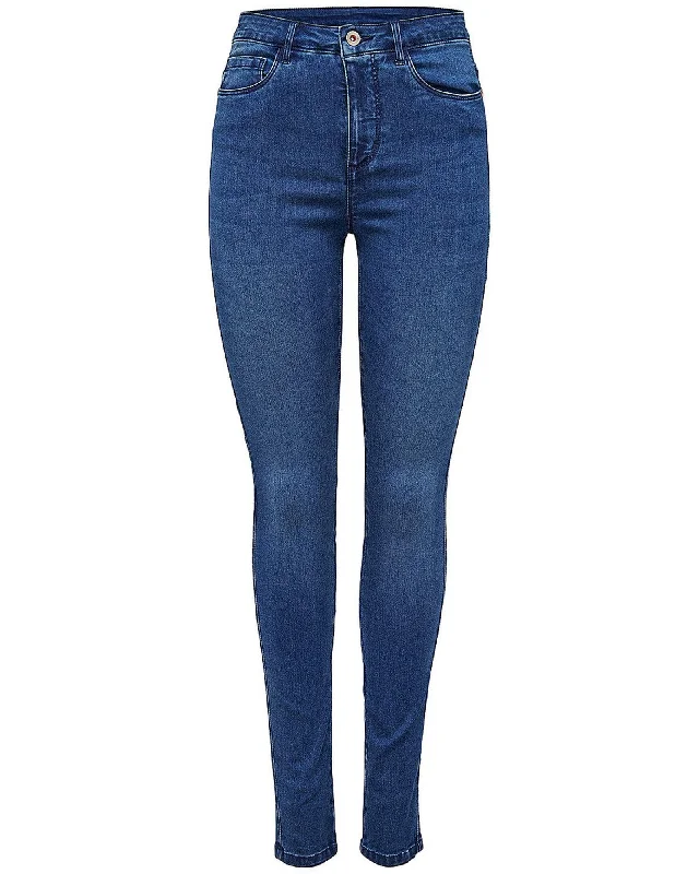 High Waist Skinny Jeans with Zip and Button Fastening Trendy Skinny Fit Jeans