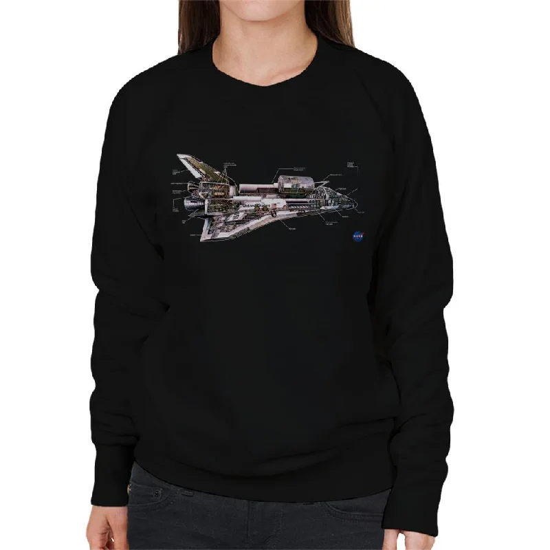 NASA Space Shuttle Schematic Diagram Women's Sweatshirt Hoodie with Hem Embroidery Detailed Premium NASA Space Shuttle Schematic Diagram Women's Sweatshirt Hoodie with Hem Embroidery Detailed Premium