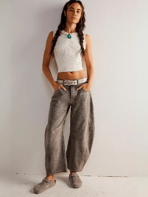 Good Luck Mid Rise Jean - Grey Fashionable Frayed Hem Denim