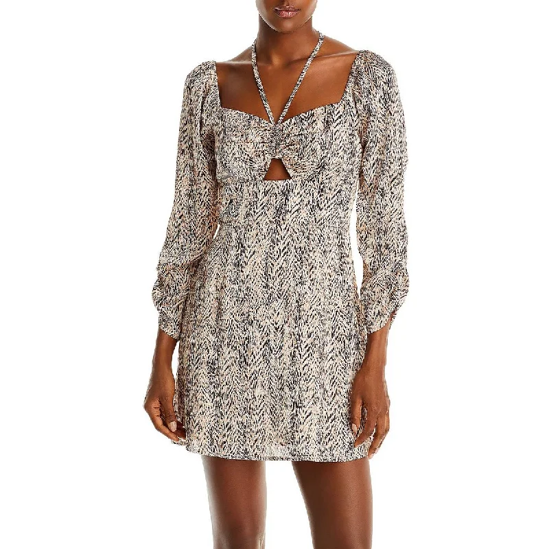 Womens Animal Print Halter Mini Dress Trendy Tie-Dye Mini Dress
