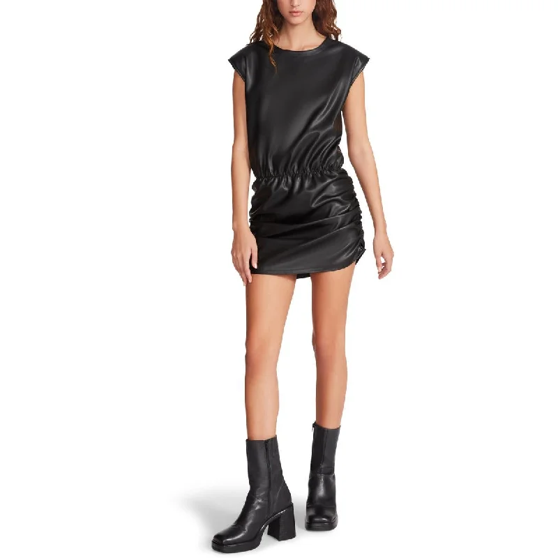 Muscle Womens Faux Leather Ruched Mini Dress Fashionable Lace Mini Dress