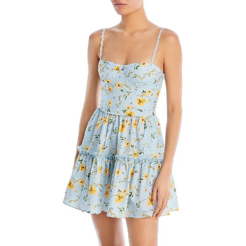 Womens Bustier Floral Print Mini Dress Trendy Cut-Out Mini Dress