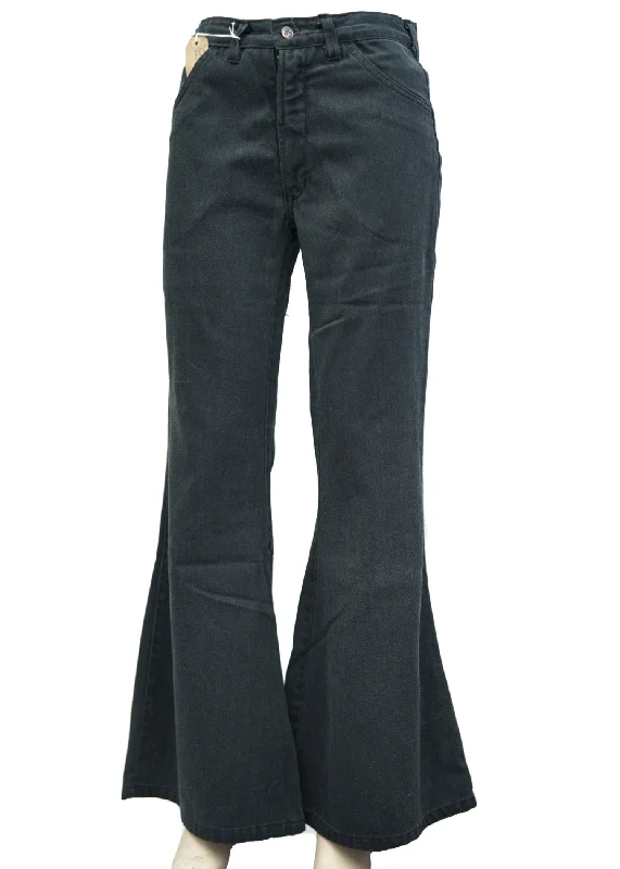 1970s Vintage Charcoal Denim Elephant Bell Bottom Flared Jeans Comfortable Zip-Up Skinny Jeans