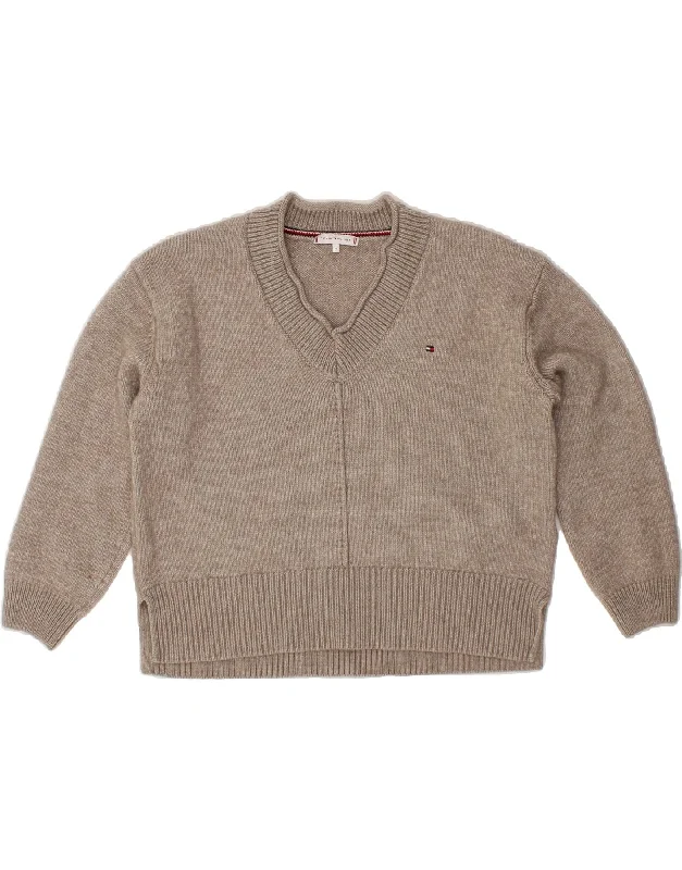 TOMMY HILFIGER Womens 3/4 Sleeve V-Neck Jumper Sweater UK 14 Medium Grey Terry Blend Velvet Blend Canvas Blend TOMMY HILFIGER Womens 3/4 Sleeve V-Neck Jumper Sweater UK 14 Medium Grey Terry Blend Velvet Blend Canvas Blend