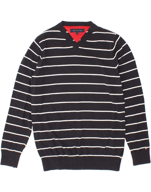 TOMMY HILFIGER Mens V-Neck Jumper Sweater Small Navy Blue Striped Nautical Fleece Fabric Down Fabric Feather Fabric TOMMY HILFIGER Mens V-Neck Jumper Sweater Small Navy Blue Striped Nautical Fleece Fabric Down Fabric Feather Fabric