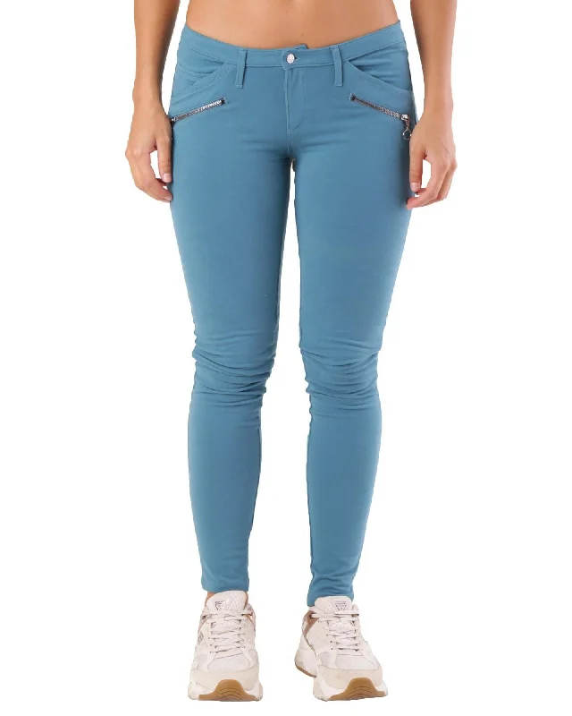Met Womens Skinny Jeans with Zipper Detail - Teal Stylish High-Waist Skinny Denim