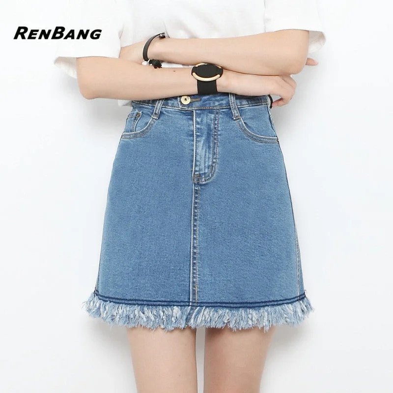 RENBANG 2018 New Summer Plus Size Women Skirt US A-line High Waist Denim Skirts Short Vintage Woman cowgirl Mini Jeans Skirt Elegant Bootcut Fit Jeans RENBANG 2018 New Summer Plus Size Women Skirt US A-line High Waist Denim Skirts Short Vintage Woman cowgirl Mini Jeans Skirt Elegant Bootcut Fit Jeans