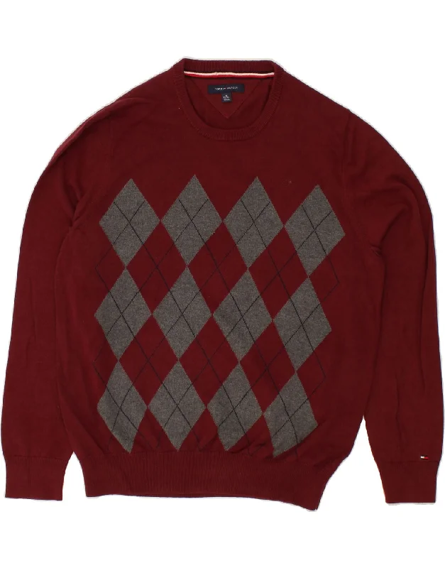 TOMMY HILFIGER Mens Crew Neck Jumper Sweater XL Maroon Argyle/Diamond Iron Safe Non-Iron Wrinkle Free TOMMY HILFIGER Mens Crew Neck Jumper Sweater XL Maroon Argyle/Diamond Iron Safe Non-Iron Wrinkle Free