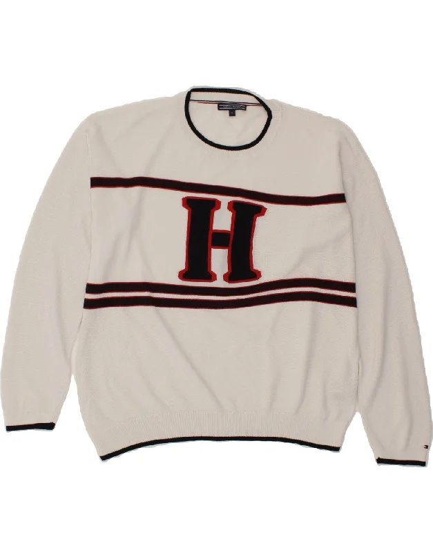 TOMMY HILFIGER Womens Graphic Crew Neck Jumper Sweater UK 18 XL White Houndstooth Herringbone Solid TOMMY HILFIGER Womens Graphic Crew Neck Jumper Sweater UK 18 XL White Houndstooth Herringbone Solid