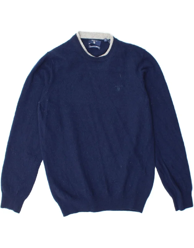 GANT Womens Crew Neck Jumper Sweater UK 14 Large Blue Wool Ribbed Striped Patterned