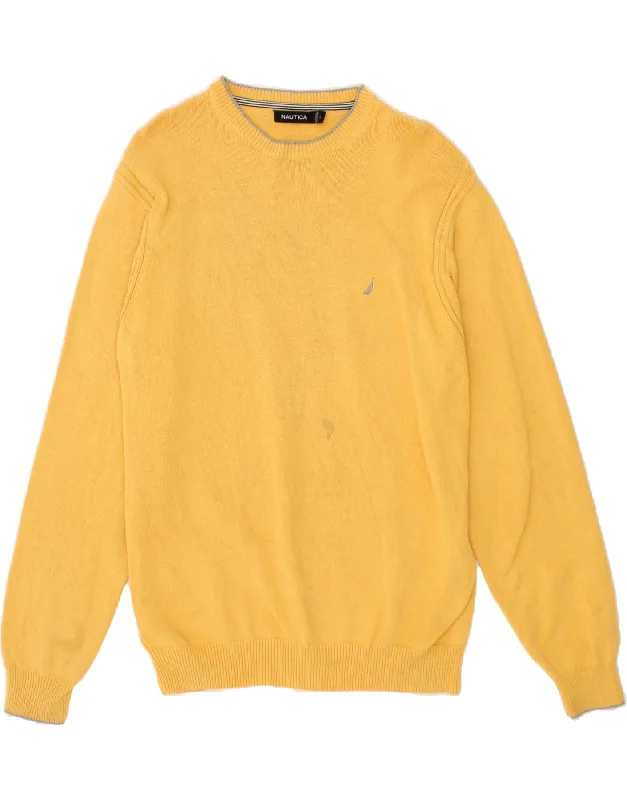 NAUTICA Mens Crew Neck Jumper Sweater Large Yellow Cotton Spandex Rayon Corduroy