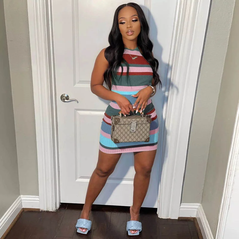 2022Trending Women Clothing Dress Summer 2022 Ladies Casual Sleeveless Backless Mini Dress Fashion Ribbed Stripe Dress For Women Stylish Ribbed Mini Dress 2022Trending Women Clothing Dress Summer 2022 Ladies Casual Sleeveless Backless Mini Dress Fashion Ribbed Stripe Dress For Women Stylish Ribbed Mini Dress