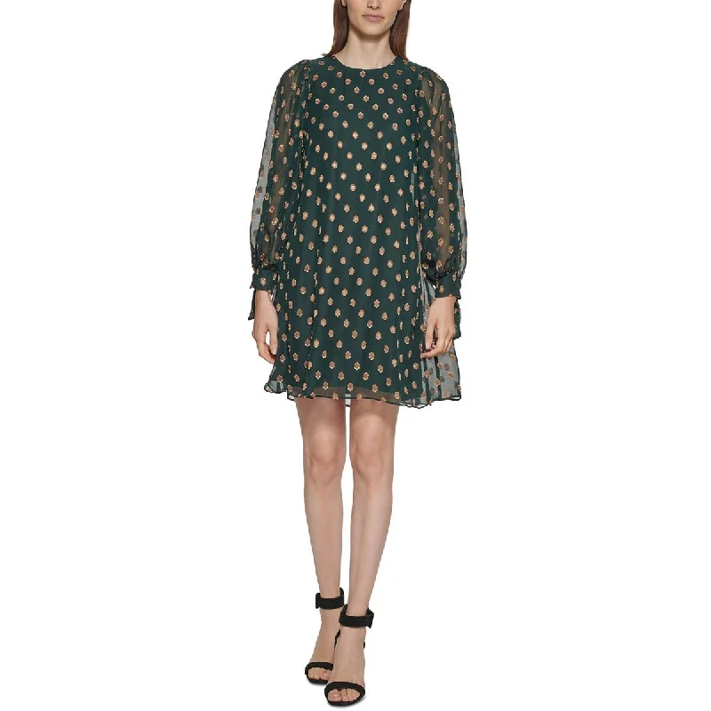 Petites Womens Metallic Polyester Mini Dress Chic Bohemian Mini Dress