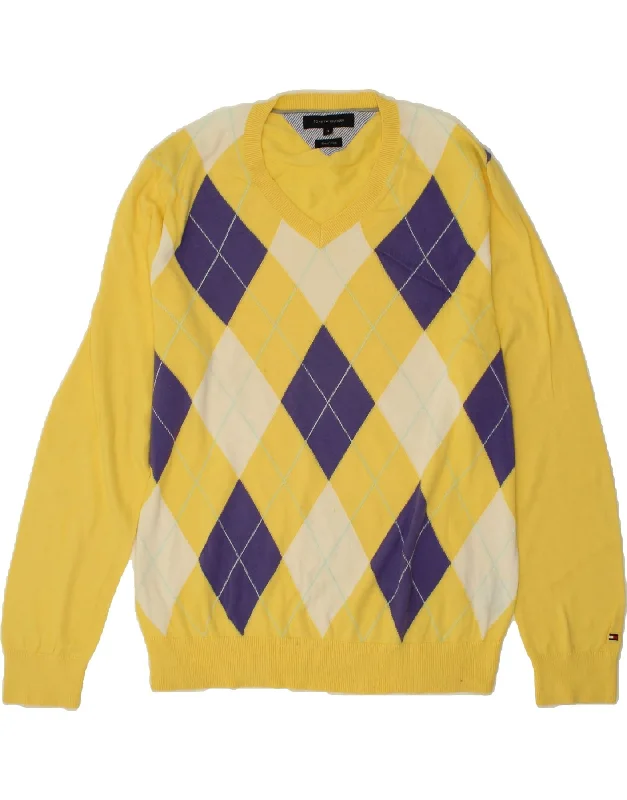 TOMMY HILFIGER Mens V-Neck Jumper Sweater XL Yellow Argyle/Diamond Cotton Houndstooth Herringbone Solid TOMMY HILFIGER Mens V-Neck Jumper Sweater XL Yellow Argyle/Diamond Cotton Houndstooth Herringbone Solid