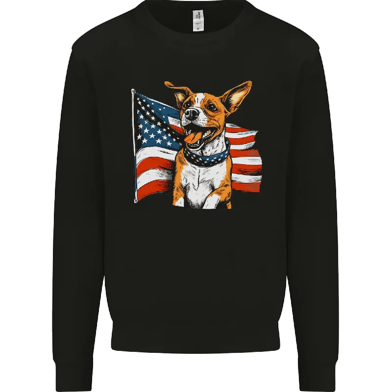 A Jack Russell With USA Flag America Dog Mens Sweatshirt Jumper Hoodie with Hem Applique Textured Unique A Jack Russell With USA Flag America Dog Mens Sweatshirt Jumper Hoodie with Hem Applique Textured Unique
