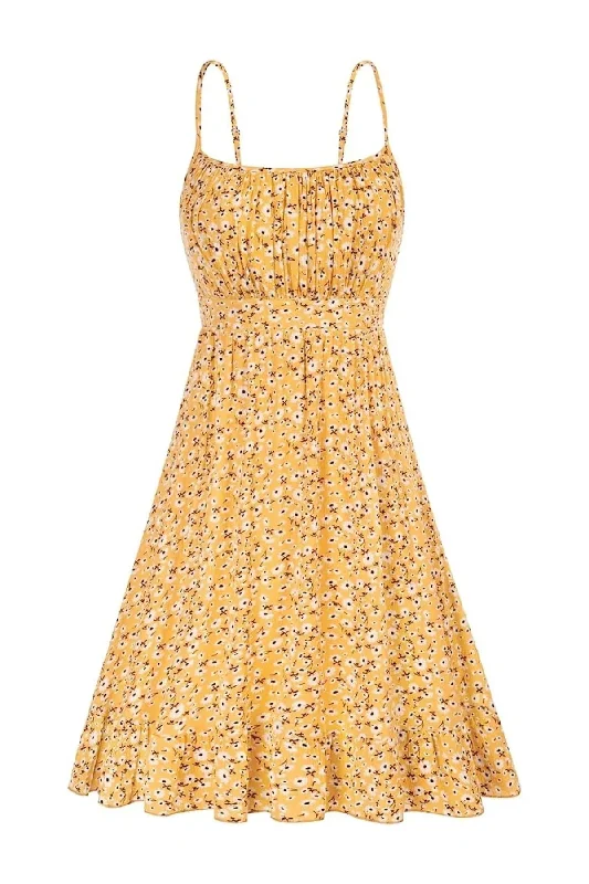 Amalfi Floral Flare Mini Dress - Yellow Trendy Cut-Out Mini Dress