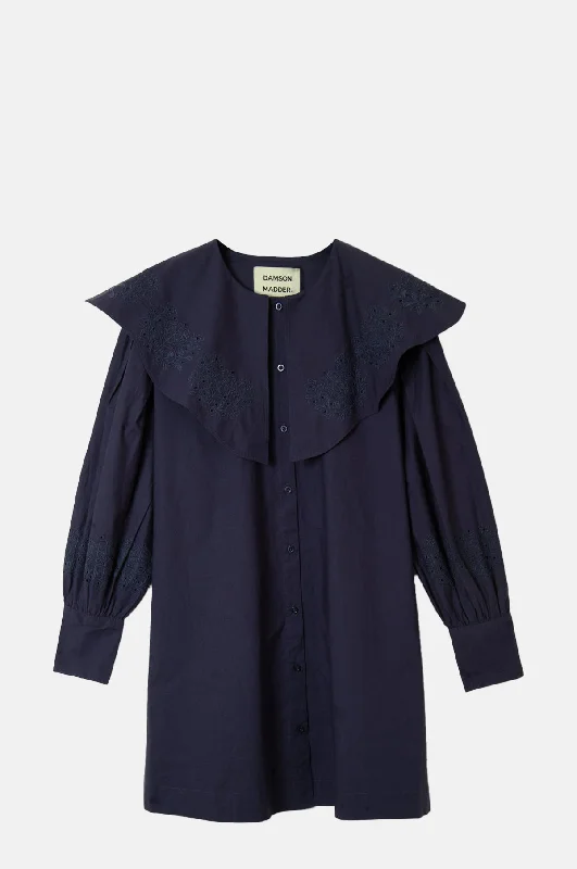 Mimi Mini Dress Navy Broderie Cozy Long Sleeve Mini Dress