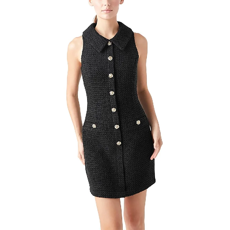 Womens Collared Tweed Mini Dress Trendy Cut-Out Mini Dress