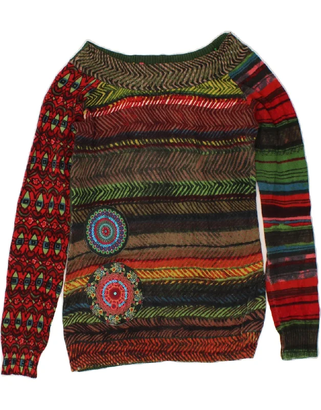 DESIGUAL Womens Boat Neck Jumper Sweater UK 12 Medium Multicoloured Turtle Neck Boat Neck Asymmetrical Neck DESIGUAL Womens Boat Neck Jumper Sweater UK 12 Medium Multicoloured Turtle Neck Boat Neck Asymmetrical Neck