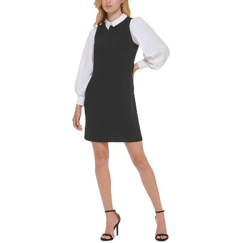 Womens Crepe Layered Mini Dress Fashionable Off-Shoulder Mini Dress
