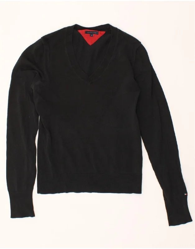 TOMMY HILFIGER Womens V-Neck Jumper Sweater UK 12 Medium Black Wool Fabric Cashmere Fabric Tweed Fabric TOMMY HILFIGER Womens V-Neck Jumper Sweater UK 12 Medium Black Wool Fabric Cashmere Fabric Tweed Fabric