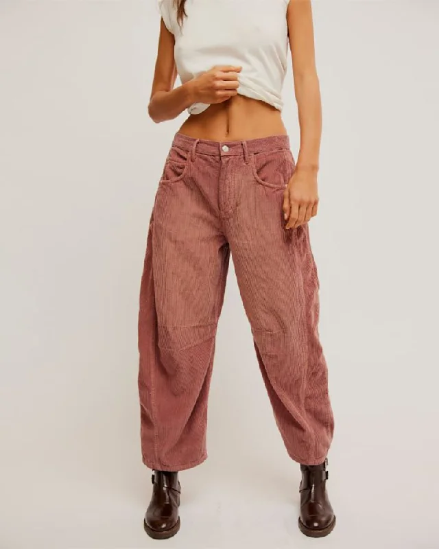 Free People We The Free Good Luck Mid-Rise Cord Barrel Jeans - WITHERED ROSE Elegant Tapered Leg Denim Free People We The Free Good Luck Mid-Rise Cord Barrel Jeans - WITHERED ROSE Elegant Tapered Leg Denim