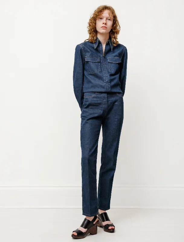 Fitted Denim Pants Jean Blue Trendy Paperbag Waist Jeans