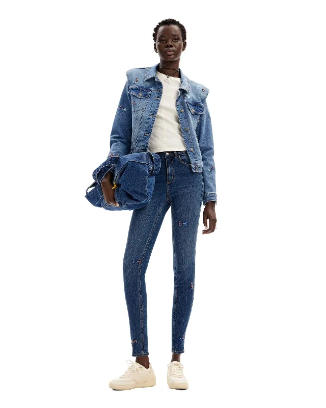 Desigual Womens Skinny Jeans with Floral Embroidery Casual High-Waisted Bootcut Jeans Desigual Womens Skinny Jeans with Floral Embroidery Casual High-Waisted Bootcut Jeans