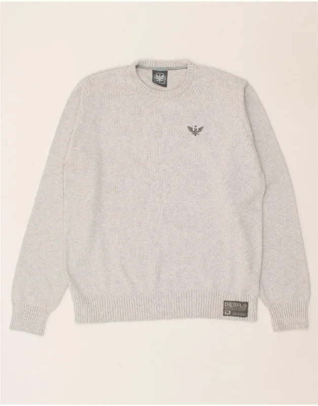 DIESEL Mens Crew Neck Jumper Sweater Medium Grey Cotton Bright Pastel Dark