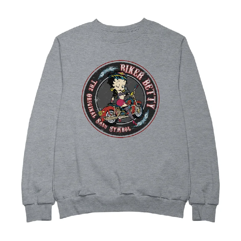 Betty Boop Biker Betty Women's Sweatshirt Hoodie with Hem Frayed Vintage Worn