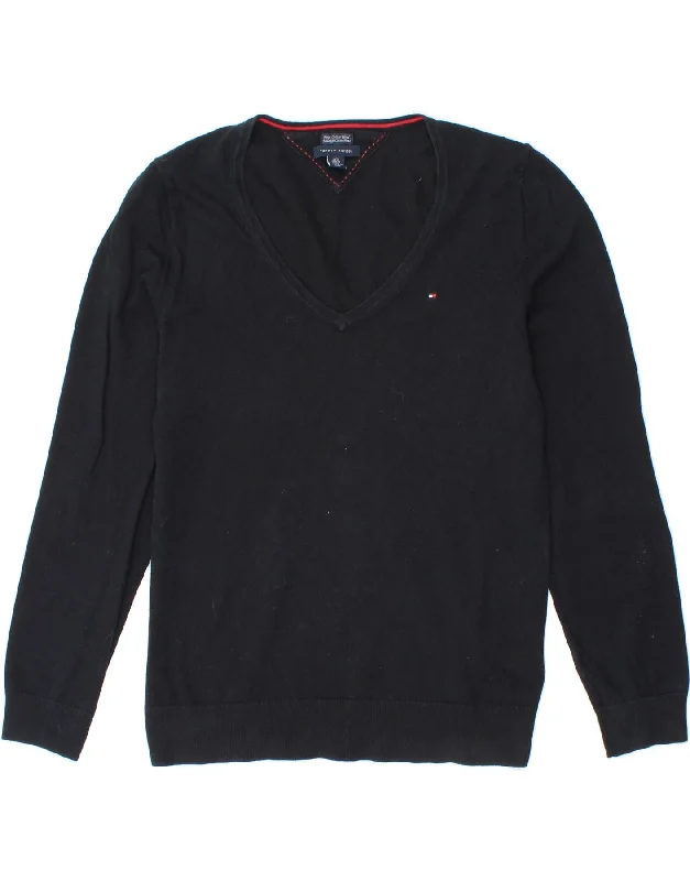 TOMMY HILFIGER Womens V-Neck Jumper Sweater UK 14 Large Navy Blue Cotton Casual Formal Business TOMMY HILFIGER Womens V-Neck Jumper Sweater UK 14 Large Navy Blue Cotton Casual Formal Business