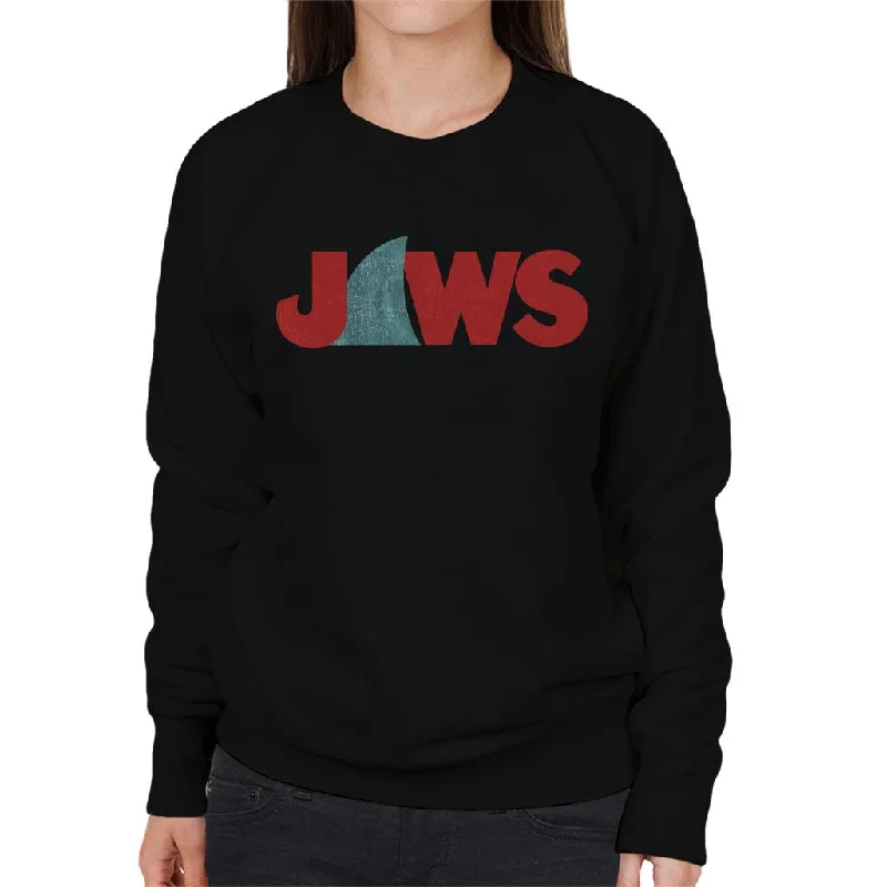 Jaws Shark Fin Logo Women's Sweatshirt Hoodie with Stripes Bold Sporty