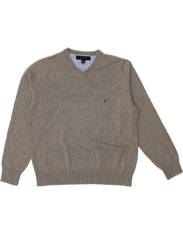 TOMMY HILFIGER Mens V-Neck Jumper Sweater Small Grey Cotton Toggled Drawstring Belted TOMMY HILFIGER Mens V-Neck Jumper Sweater Small Grey Cotton Toggled Drawstring Belted