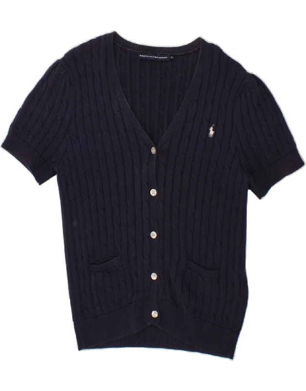 RALPH LAUREN Womens Short Sleeve Cardigan Sweater UK 18 XL Navy Blue Collared Crew Neck Turtle Neck RALPH LAUREN Womens Short Sleeve Cardigan Sweater UK 18 XL Navy Blue Collared Crew Neck Turtle Neck