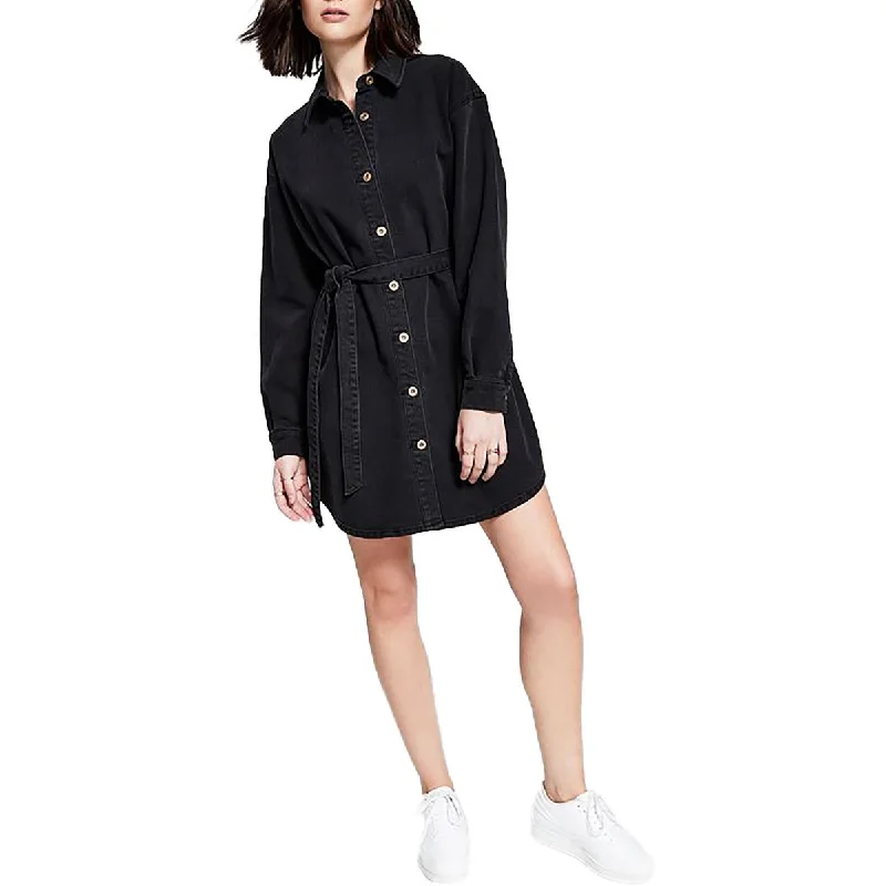 Womens Denim Tie Waiste Mini Dress Fashionable Party Mini Dress