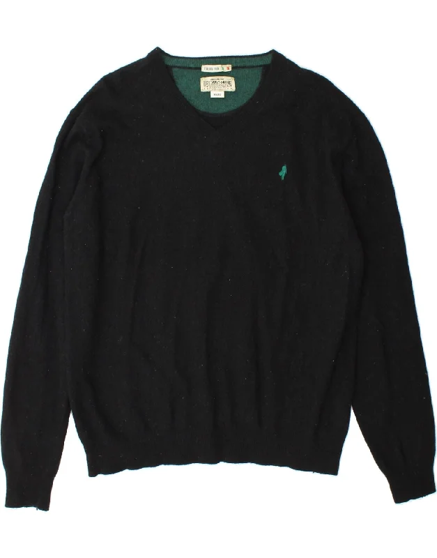 MARLBORO CLASSICS Womens V-Neck Jumper Sweater 2XL Black Wool Long Sweater Short Sweater Cropped Sweater MARLBORO CLASSICS Womens V-Neck Jumper Sweater 2XL Black Wool Long Sweater Short Sweater Cropped Sweater